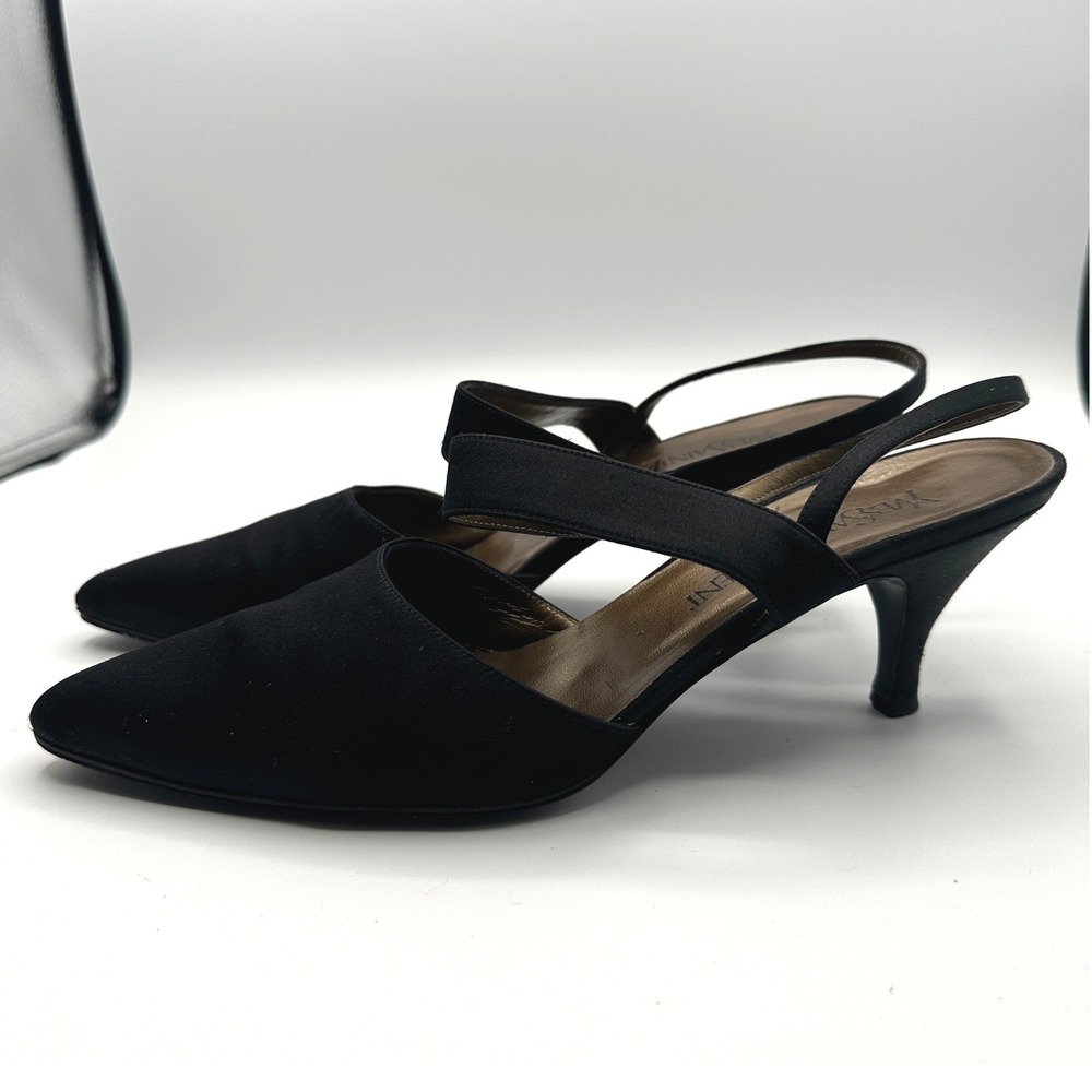 Yves Saint Laurent Black Slingback Kitten Heels - Quiet Money
